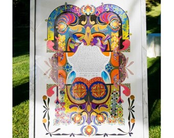 Nava Shoham ~ BLUE BIRD ketubah ~ 1800Ketubah.com