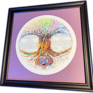 Nava Shoham ~ Rainbow Tree Seasons ketubah (with heart in roots) ~ 1800ketubah.com