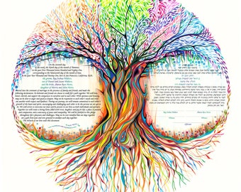 Nava Shoham ~ Rainbow Tree Seasons ketubah ~ 1800ketubah.com