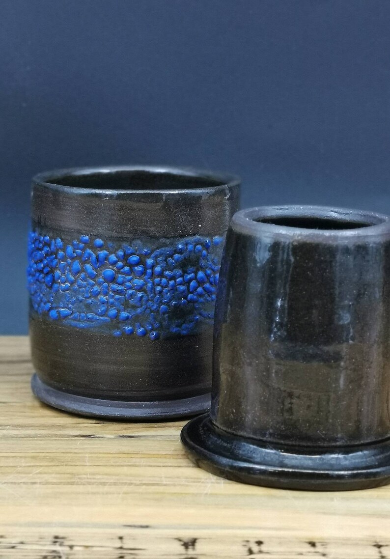 Black Pottery Butter Crock,Butter keeper,French Butter dish.