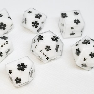 Hippie Flower Dice. 7 Dice Set. DnD. Dungeons & Dragons. Polyhedral. RPG. Flower. Handmade, Resin, Game, Fantasy. Black And White.