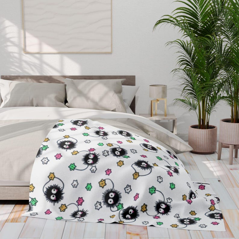 Soot Sprite Fleece Blanket. Studio Ghibli. Anime. Ghibli. Blanket. Cozy Throw. Soft Plush Bedding, Cute Home Decor, Warm Winter Gift, Kawaii image 4