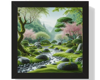 Zen Landscape Picture. Japanese. Framed Horizontal Poster