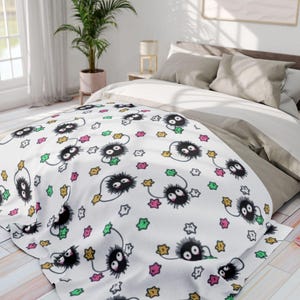 Soot Sprite Fleece Blanket. Studio Ghibli. Anime. Ghibli. Blanket. Cozy Throw. Soft Plush Bedding, Cute Home Decor, Warm Winter Gift, Kawaii image 5