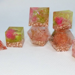 De La Rosa Forest Dice. 7 Dice Set. DnD. Dungeons & Dragons. DISCOUNT. Polyhedral. RPG. Pink. Flower. Woods. Forest. Handmade, Game, Fantasy