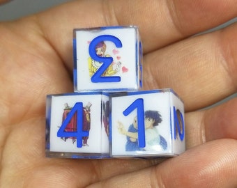 Howl's Moving Castle 3 D6 Set. DnD. D6. Dungeons & Dragons. Set. Anime.  Polyhedral. RPG. Handmade, Resin, Game. Japan. Die. D20. Dice. 3 D6