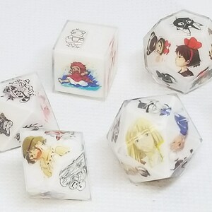 Studio Ghibli Dice Set. DnD. D6. Dungeons & Dragons. Set. Anime. Polyhedral. RPG. Handmade, Resin, Game. Japan. Die. D20. Dice. Ghibli image 1