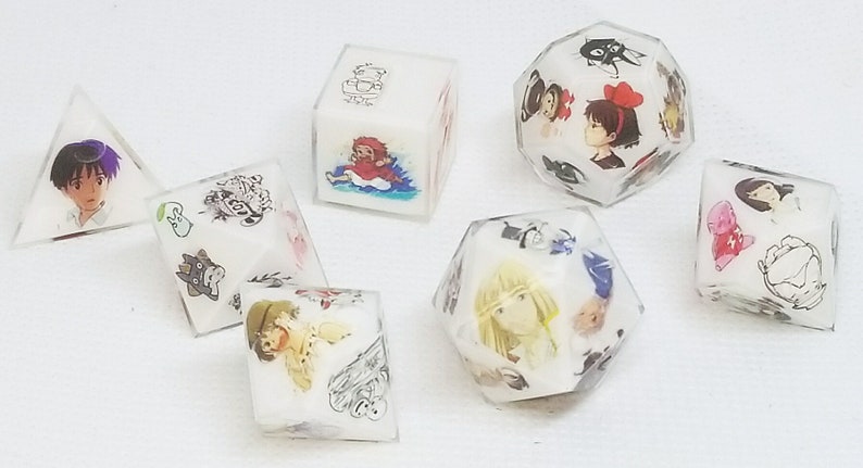 Studio Ghibli Dice Set. DnD. D6. Dungeons & Dragons. Set. Anime. Polyhedral. RPG. Handmade, Resin, Game. Japan. Die. D20. Dice. Ghibli image 1