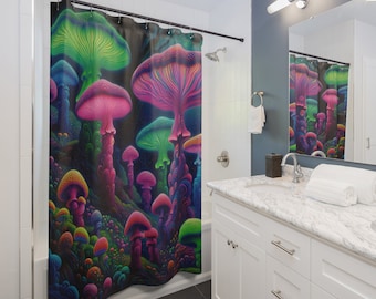 Trippy Mushrooms Shower Curtain. Psychedelic. Neon. Glow. Mushroom. Shower. Bathroom. Decor. Home. Shower. 71" x 74"