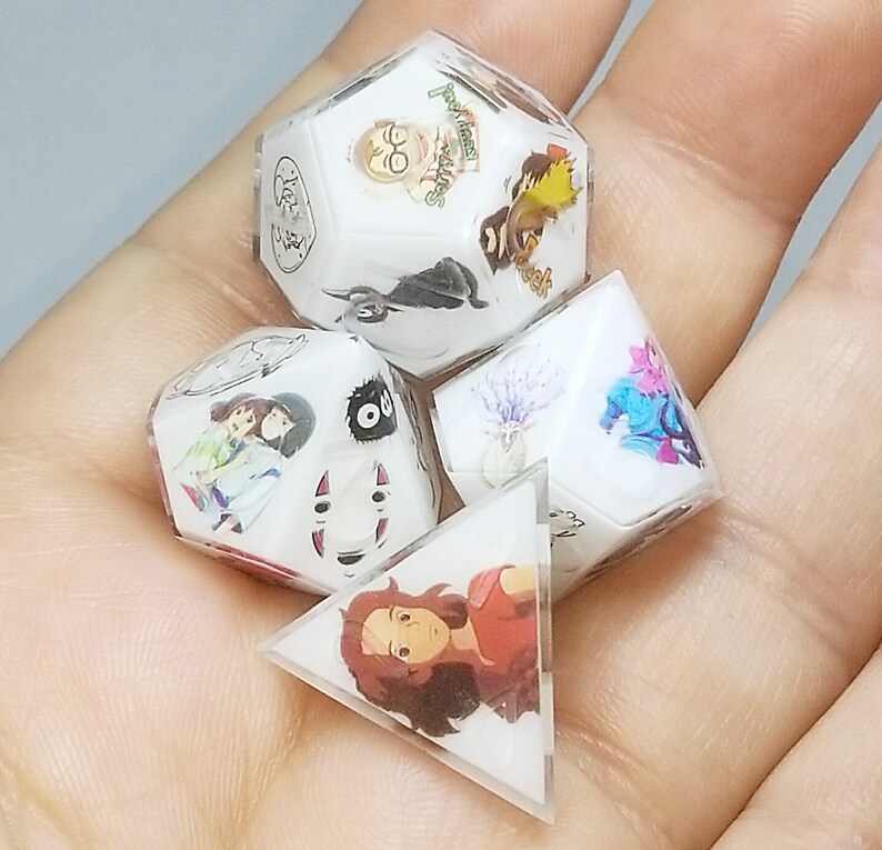 Studio Ghibli Dice Set. DnD. D6. Dungeons & Dragons. Set. Anime. Polyhedral. RPG. Handmade, Resin, Game. Japan. Die. D20. Dice. Ghibli image 2