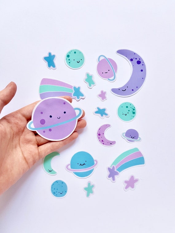 kawaii pastel galaxy planet die cut sticker set cute planet etsy