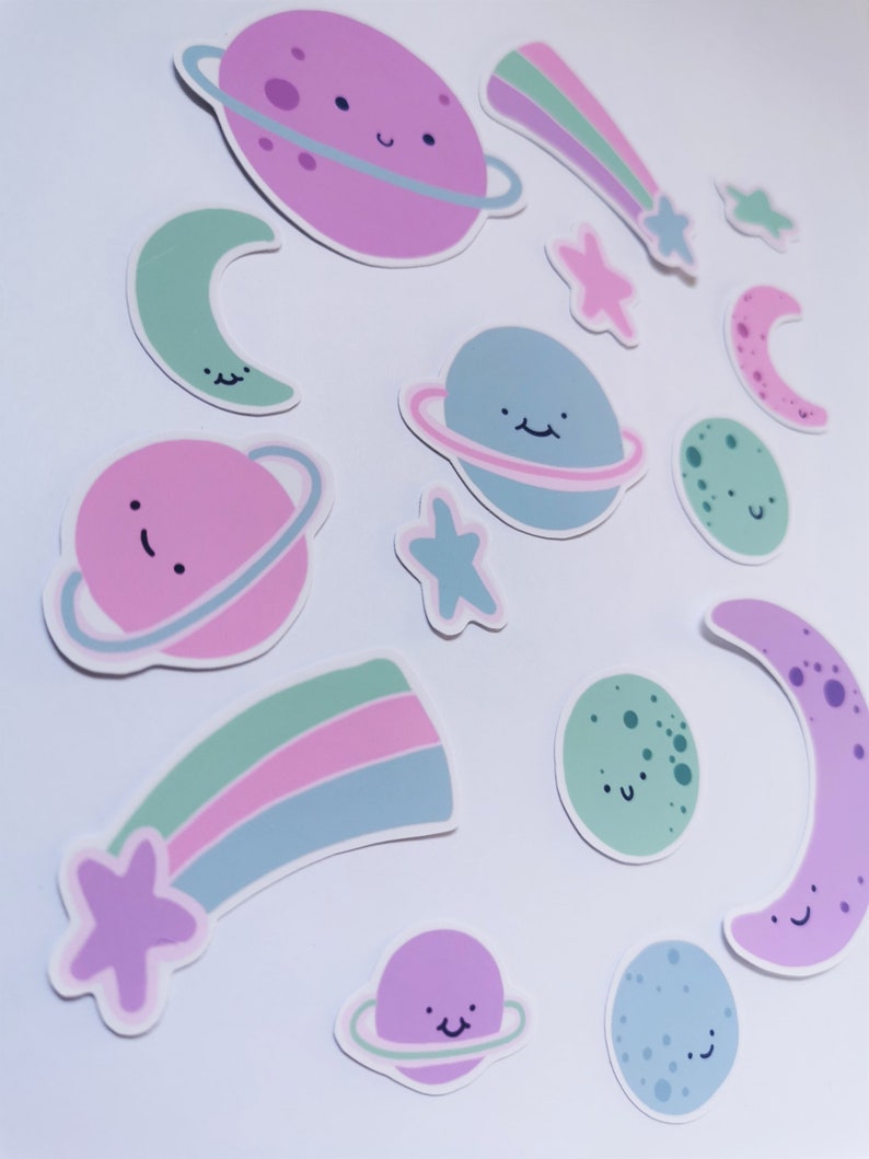 kawaii pastel galaxy planet sticker set cute planet stickers etsy