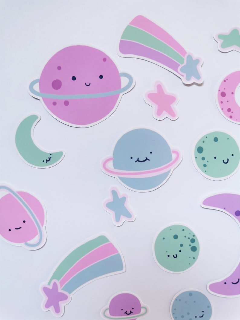kawaii pastel galaxy planet sticker set cute planet