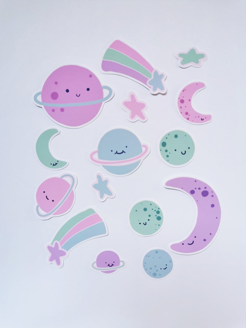 kawaii pastel galaxy planet sticker set cute planet stickers etsy