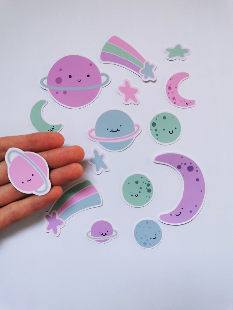 kawaii pastel galaxy planet sticker set cute planet stickers etsy