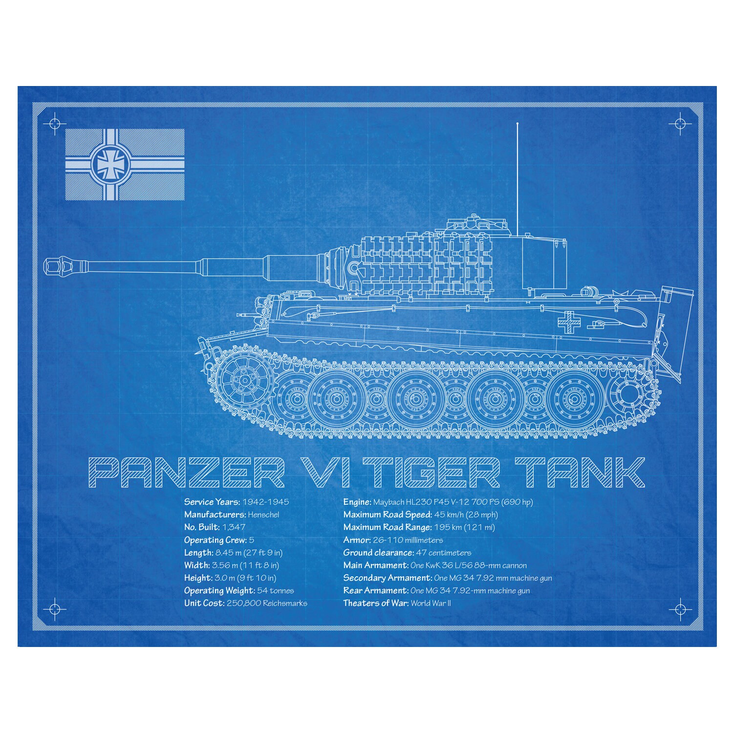 Panzerkampfwagen VI Tiger I Blueprint Art Print for Sale by The War Effort