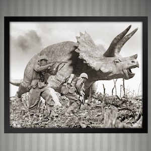 Triceratops on Iwo Jima WWII - Alternate History - 8x10 Print