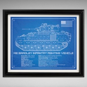 M2 Bradley Infantry Fighting Vehicle - Da Vinci or Blueprint Illustration - 8x10 or 16x20 inches
