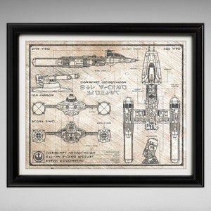 Star Wars Y-Wing Bomber - Da Vinci Illustration - 8x10 or 16x20 inches