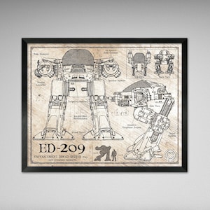 Robocop ED-209 Enforcement Droid - Da Vinci or Blueprint Illustration - 8x10 or 16x20 inches