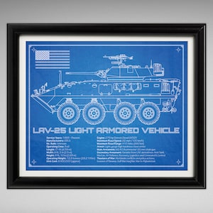 LAV-25 Light Armored Vehicle - Da Vinci or Blueprint Illustration - 8x10 or 16x20 inches
