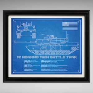 M1 Abrams Main Battle Tank - Da Vinci or Blueprint Illustration - 8x10 or 16x20 inches