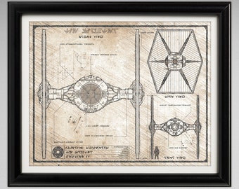 Star Wars Tie Fighter - Da Vinci Illustration - 8x10 or 16x20 inches