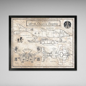 Aliens - UD-4L Cheyenne Dropship - Da Vinci or Blueprint Illustration - 8x10 or 16x20 inches