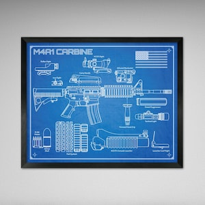M4A1 Carbine - Da Vinci or Blueprint Illustration - 8x10 or 16x20 inches