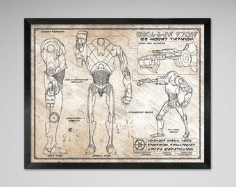 Star Wars - B2 Super Battle Droid - Da Vinci or Blueprint Illustration - 8x10 or 16x20 inches