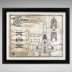 Star Wars X-Wing Fighter - Da Vinci Illustration - 8x10 or 16x20 inches