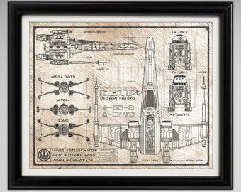 Star Wars X-Wing Fighter - Da Vinci Illustration - 8x10 or 16x20 inches