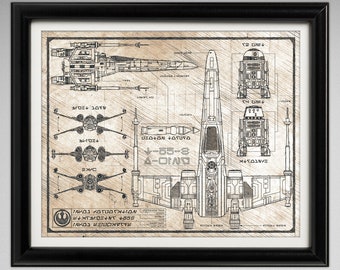 Star Wars X-Wing Fighter - Da Vinci Illustration - 8x10 or 16x20 inches