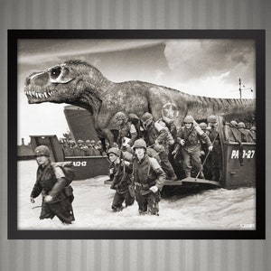 Tyrannosaurus Rex Utah Beach Landing - Alternate History - 8x10 Print