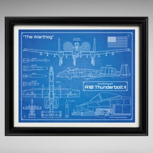 A-10 Thunderbolt II &quot;Warthog&quot; Airplane - Da Vinci or Blueprint Illustration - 8x10 or 16x20 inches