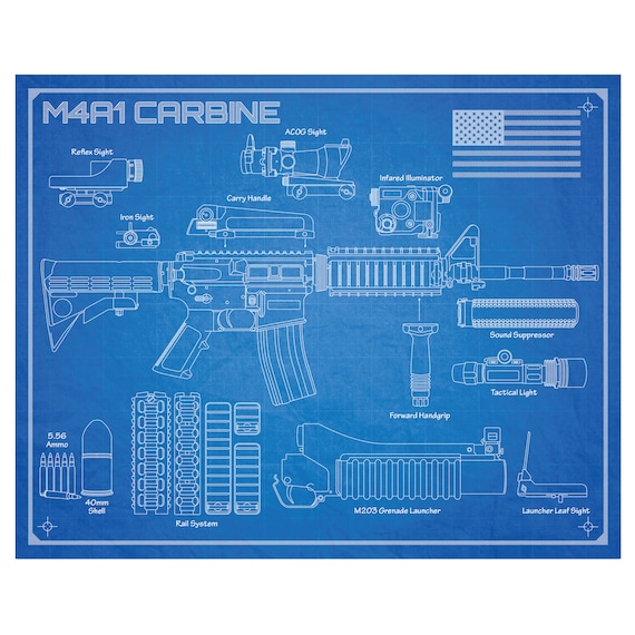 M4A1 Carbine Da Vinci or Blueprint Illustration 8x10 or - Etsy