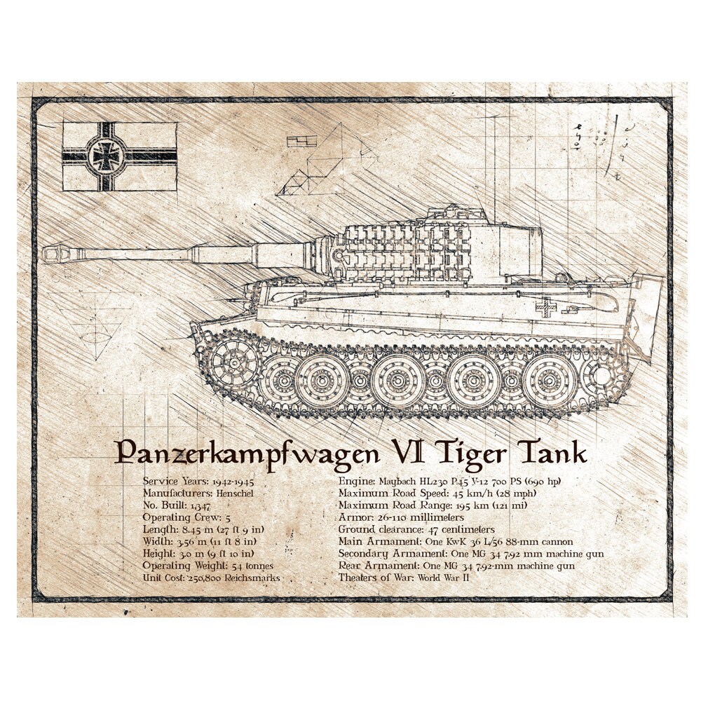 Panzerkampfwagen VI Tiger I Blueprint Art Print for Sale by The War Effort