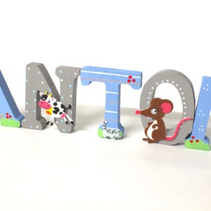 Letras de madera puerta habitación infantil animales de granja niños