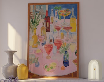 Danish Pastel Bar Cart Print: Trendy Kitchen Wall Art