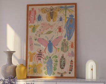Cottagecore Wall Decor, Insect Prints, Bugs Prints, Beetle Wall Art, Insect Art Prints, Farmhouse Decor, Patel Colors Cottagecore Decor