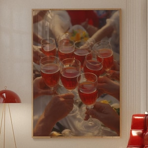 Wall Art, Cheers Rosé Champagne Toast Print, Aperol Spritz Party Poster, Coquette Bar Cart Decor, Preppy Dining Room, Cute Dorm Room Pop Art
