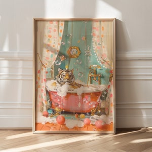 Tiger in Bath Poster: Maximalist Bathroom Wall Art