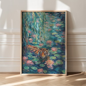 Tiger Lily Pond Art Print: Impressionist Floral Nature Painting