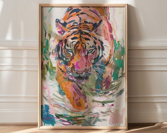 Colorful Tiger Art, Abstract Art Print, Tiger Wall Art, Tiger Art Print, Modern Home Decor, Bold Brush Strokes, Maximalist Tiger Painting