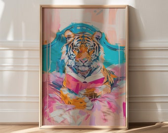 Eclectic Wall Decor, Tiger Poster, Teal Art Print, Maximalist Decor, Bedroom Decor, Trendy Apartment Decor, Trendy Painting, Wall Decor