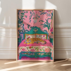 Bunter Tiger Kunstdruck: Grandmillennial Schlafzimmer Wanddeko