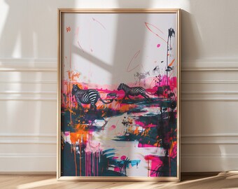 Zebra Sunset Art Print: Abstract Africa Landscape Poster