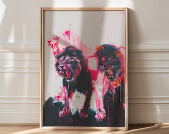 Statement Lion Art Print: Black and Pink Expressionist Gallery Wall Decor