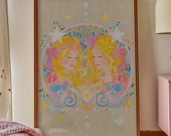 Gemini Zodiac Art Print: Pastel Fairycore Astrology Poster
