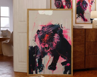 Abstract Lion Art Print: Trendy Safari Wall Decor